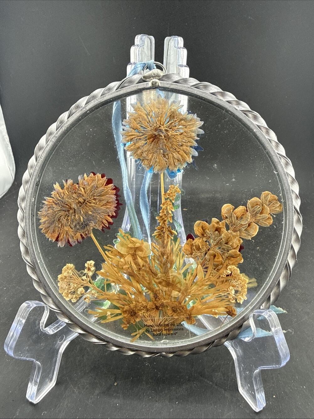 Vtg Lasting Impressions Real Pressed Flower Suncatcher Twisted Pewter